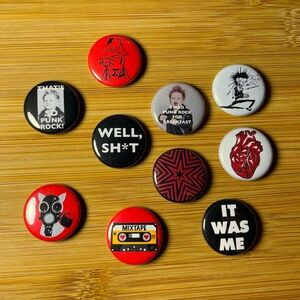 10 Pin Button Lot Vintage Style 80s 90s Grunge Alt Rock Indie Band New Wave Punk